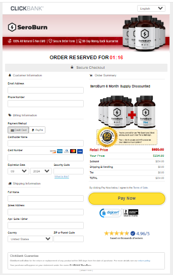 SeroBurn Secured order page